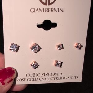 Giani Bernini Rose Gold and Silver Cubic Zirconia Stud Set